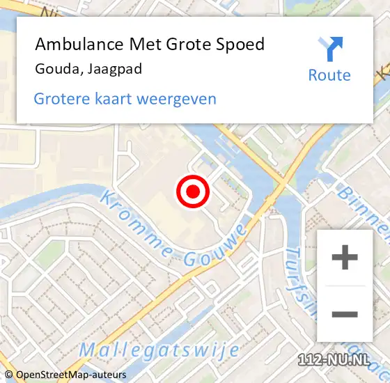 Locatie op kaart van de 112 melding: Ambulance Met Grote Spoed Naar Gouda, Jaagpad op 1 april 2023 01:34