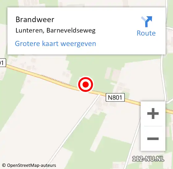 Locatie op kaart van de 112 melding: Brandweer Lunteren, Barneveldseweg op 1 april 2023 04:29