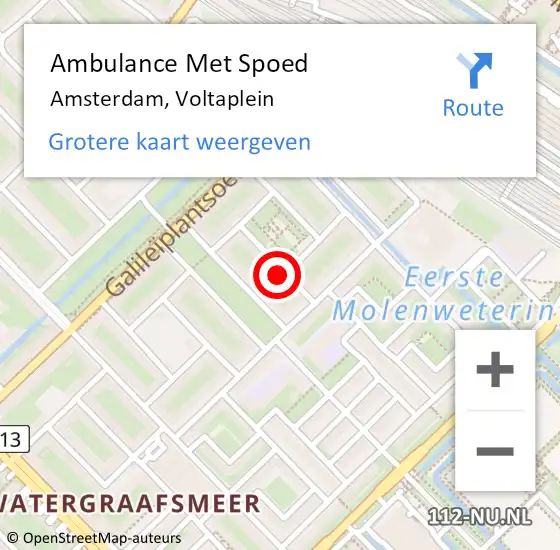 Locatie op kaart van de 112 melding: Ambulance Met Spoed Naar Amsterdam, Voltaplein op 1 april 2023 04:36