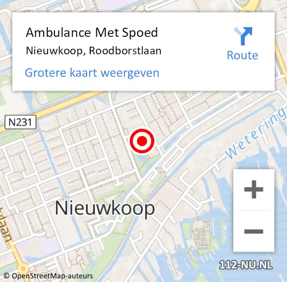 Locatie op kaart van de 112 melding: Ambulance Met Spoed Naar Nieuwkoop, Roodborstlaan op 1 april 2023 04:45