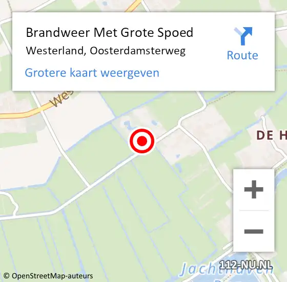 Locatie op kaart van de 112 melding: Brandweer Met Grote Spoed Naar Westerland, Oosterdamsterweg op 1 april 2023 05:01