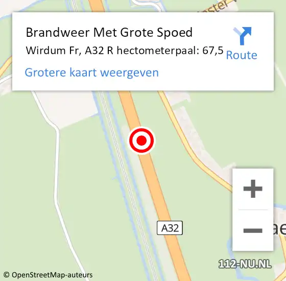 Locatie op kaart van de 112 melding: Brandweer Met Grote Spoed Naar Wirdum Fr, A32 R hectometerpaal: 67,2 op 20 augustus 2014 20:40