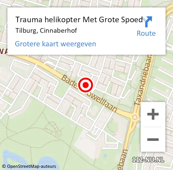 Locatie op kaart van de 112 melding: Trauma helikopter Met Grote Spoed Naar Tilburg, Cinnaberhof op 1 april 2023 05:31