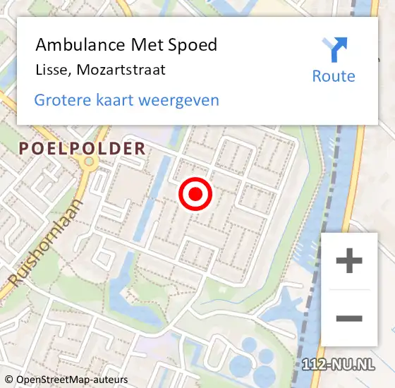 Locatie op kaart van de 112 melding: Ambulance Met Spoed Naar Lisse, Mozartstraat op 1 april 2023 07:07