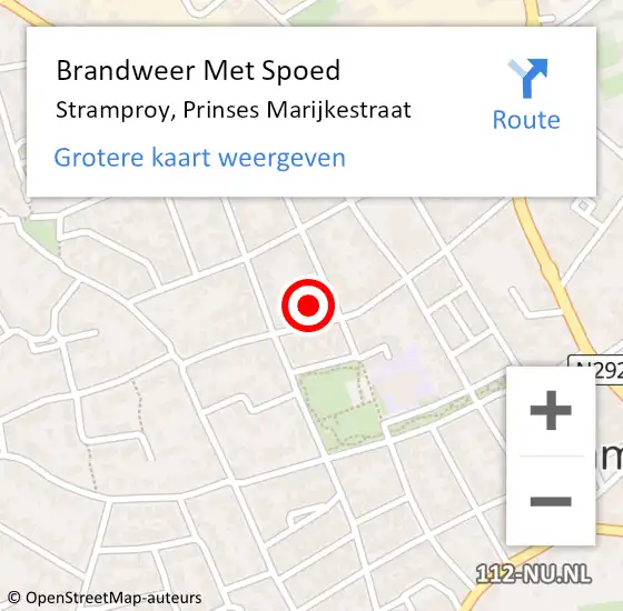 Locatie op kaart van de 112 melding: Brandweer Met Spoed Naar Stramproy, Prinses Marijkestraat op 1 april 2023 08:46