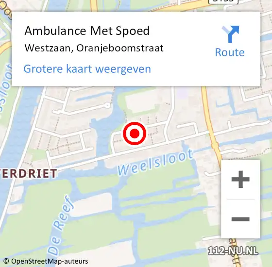 Locatie op kaart van de 112 melding: Ambulance Met Spoed Naar Westzaan, Oranjeboomstraat op 1 april 2023 08:58