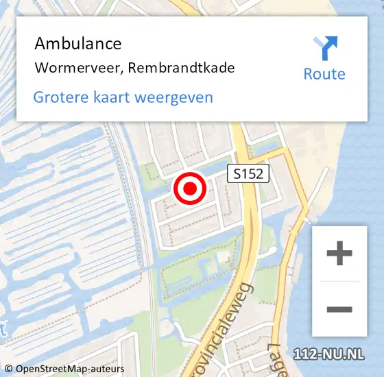 Locatie op kaart van de 112 melding: Ambulance Wormerveer, Rembrandtkade op 1 april 2023 09:23