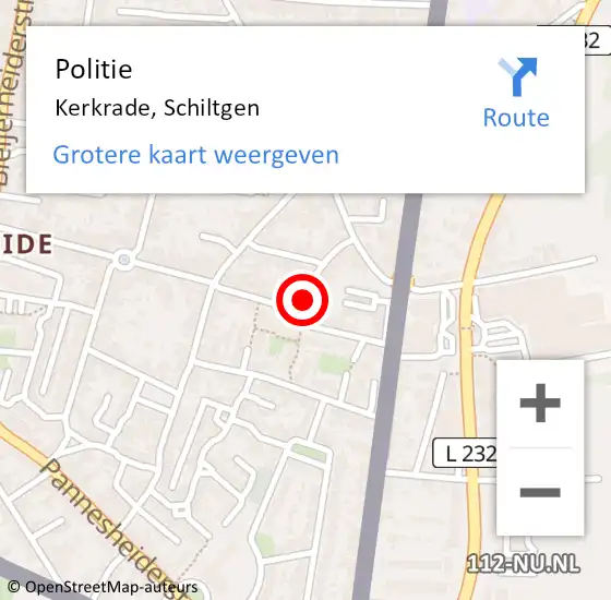 Locatie op kaart van de 112 melding: Politie Kerkrade, Schiltgen op 1 april 2023 09:29