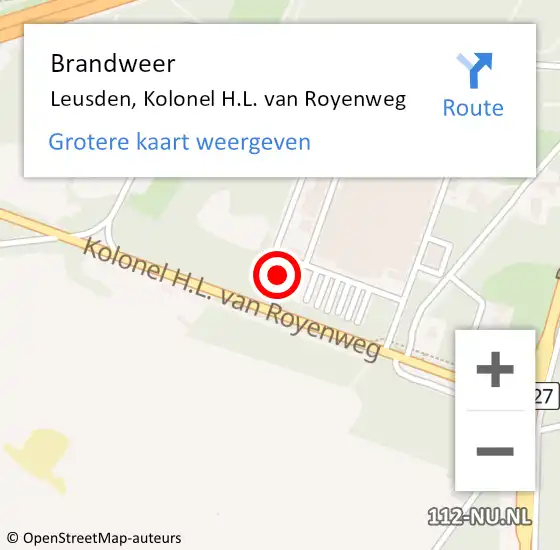 Locatie op kaart van de 112 melding: Brandweer Leusden, Kolonel H.L. van Royenweg op 1 april 2023 09:36