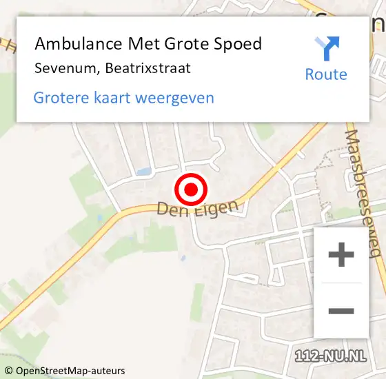 Locatie op kaart van de 112 melding: Ambulance Met Grote Spoed Naar Sevenum, Beatrixstraat op 20 augustus 2014 21:01