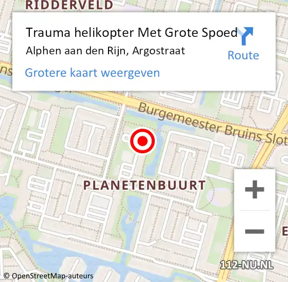 Locatie op kaart van de 112 melding: Trauma helikopter Met Grote Spoed Naar Alphen aan den Rijn, Argostraat op 1 april 2023 10:22