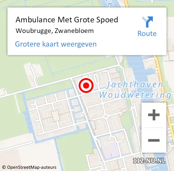 Locatie op kaart van de 112 melding: Ambulance Met Grote Spoed Naar Woubrugge, Zwanebloem op 1 april 2023 10:40