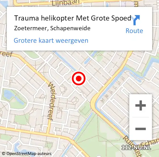 Locatie op kaart van de 112 melding: Trauma helikopter Met Grote Spoed Naar Zoetermeer, Schapenweide op 1 april 2023 10:45