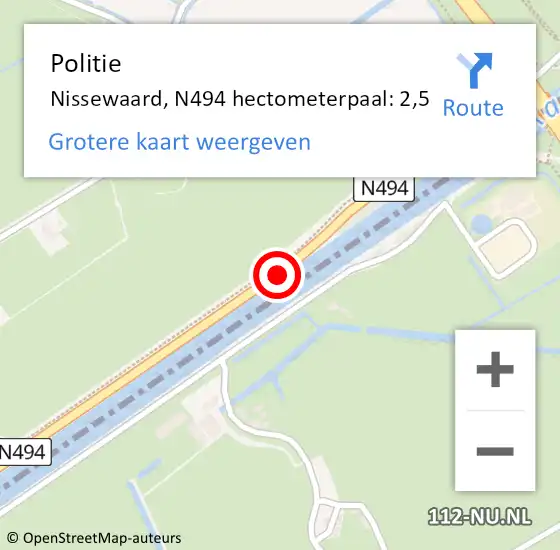 Locatie op kaart van de 112 melding: Politie Nissewaard, N494 hectometerpaal: 2,5 op 1 april 2023 11:02