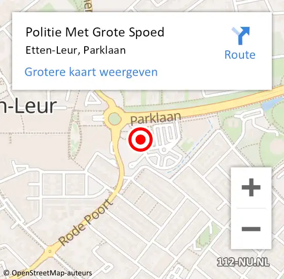 Locatie op kaart van de 112 melding: Politie Met Grote Spoed Naar Etten-Leur, Parklaan op 1 april 2023 11:11