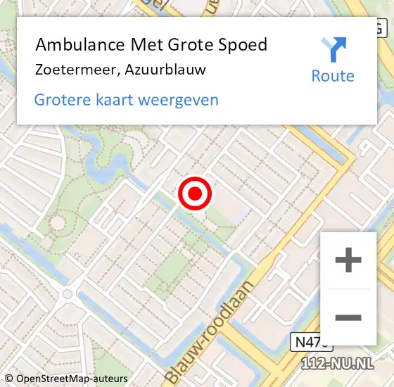 Locatie op kaart van de 112 melding: Ambulance Met Grote Spoed Naar Zoetermeer, Azuurblauw op 1 april 2023 11:24