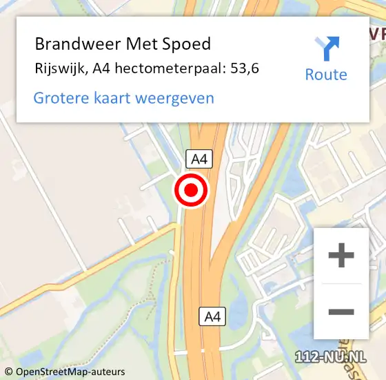 Locatie op kaart van de 112 melding: Brandweer Met Spoed Naar Midden-Delfland, A4 hectometerpaal: 53,6 op 1 april 2023 11:30