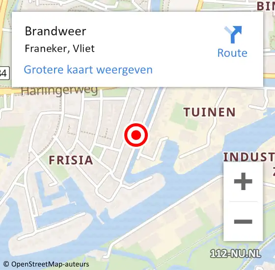 Locatie op kaart van de 112 melding: Brandweer Franeker, Vliet op 1 april 2023 11:38