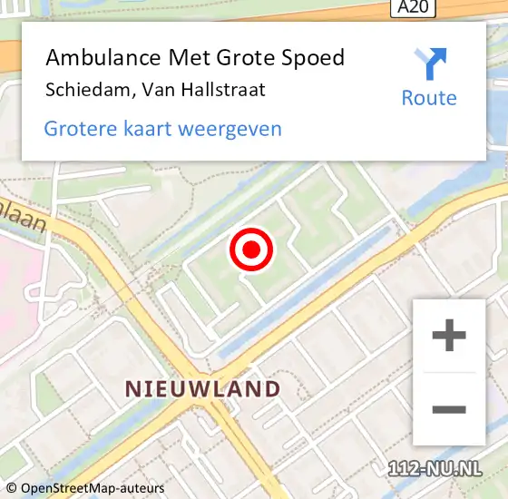 Locatie op kaart van de 112 melding: Ambulance Met Grote Spoed Naar Schiedam, Van Hallstraat op 1 april 2023 11:52
