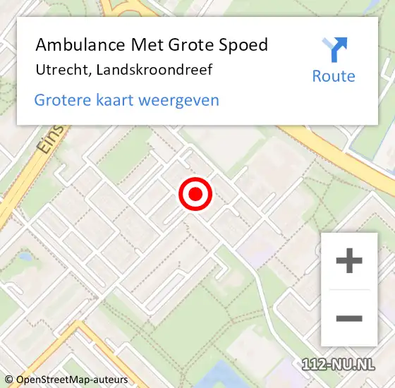 Locatie op kaart van de 112 melding: Ambulance Met Grote Spoed Naar Utrecht, Landskroondreef op 20 augustus 2014 21:22