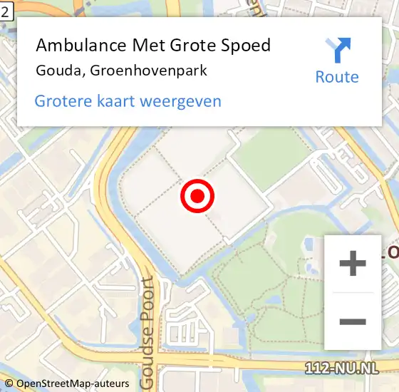 Locatie op kaart van de 112 melding: Ambulance Met Grote Spoed Naar Gouda, Groenhovenpark op 1 april 2023 12:20