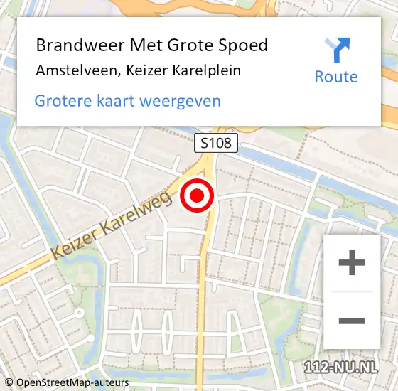 Locatie op kaart van de 112 melding: Brandweer Met Grote Spoed Naar Amstelveen, Keizer Karelplein op 1 april 2023 12:59