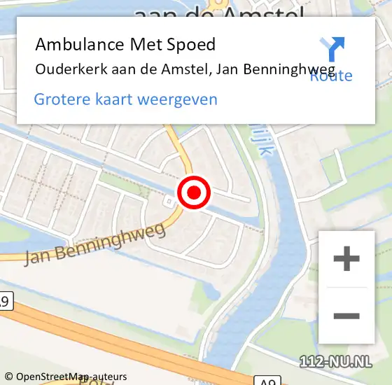 Locatie op kaart van de 112 melding: Ambulance Met Spoed Naar Ouderkerk aan de Amstel, Jan Benninghweg op 1 april 2023 13:00