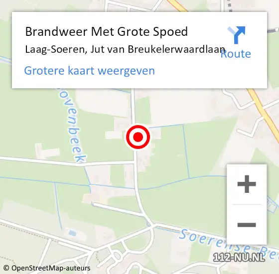 Locatie op kaart van de 112 melding: Brandweer Met Grote Spoed Naar Laag-Soeren, Jut van Breukelerwaardlaan op 1 april 2023 13:02