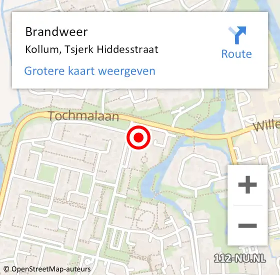 Locatie op kaart van de 112 melding: Brandweer Kollum, Tsjerk Hiddesstraat op 1 april 2023 13:19