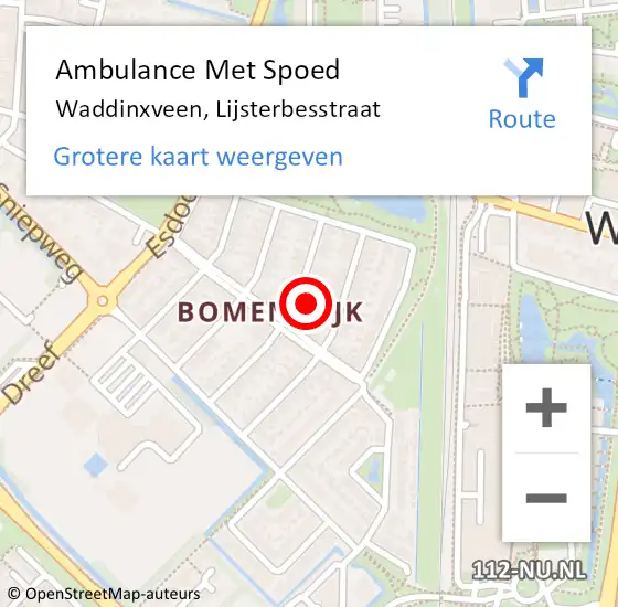 Locatie op kaart van de 112 melding: Ambulance Met Spoed Naar Waddinxveen, Lijsterbesstraat op 1 april 2023 14:11