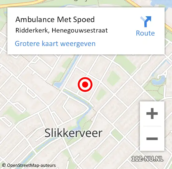 Locatie op kaart van de 112 melding: Ambulance Met Spoed Naar Ridderkerk, Henegouwsestraat op 1 april 2023 14:11