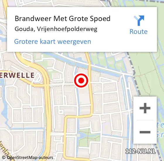 Locatie op kaart van de 112 melding: Brandweer Met Grote Spoed Naar Gouda, Vrijenhoefpolderweg op 1 april 2023 14:19