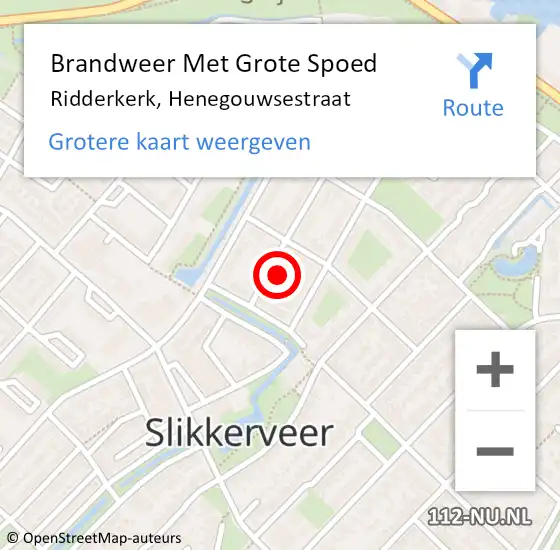 Locatie op kaart van de 112 melding: Brandweer Met Grote Spoed Naar Ridderkerk, Henegouwsestraat op 1 april 2023 14:39