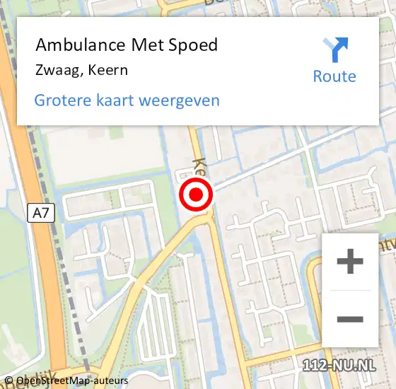 Locatie op kaart van de 112 melding: Ambulance Met Spoed Naar Zwaag, Keern op 1 april 2023 15:28