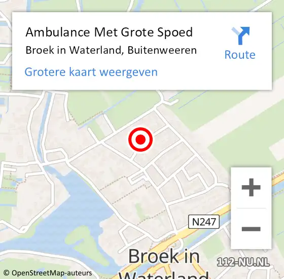 Locatie op kaart van de 112 melding: Ambulance Met Grote Spoed Naar Broek in Waterland, Buitenweeren op 1 april 2023 15:40