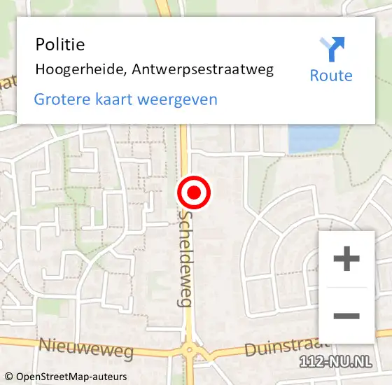 Locatie op kaart van de 112 melding: Politie Hoogerheide, Antwerpsestraatweg op 1 april 2023 15:40