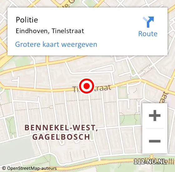 Locatie op kaart van de 112 melding: Politie Eindhoven, Tinelstraat op 1 april 2023 15:48