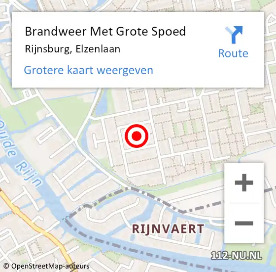 Locatie op kaart van de 112 melding: Brandweer Met Grote Spoed Naar Rijnsburg, Elzenlaan op 1 april 2023 16:05