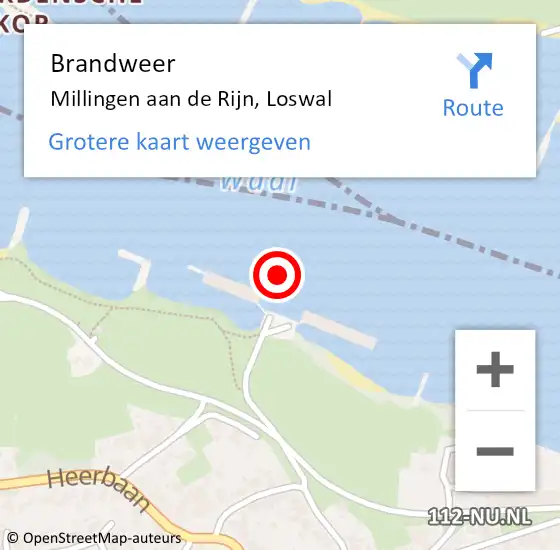 Locatie op kaart van de 112 melding: Brandweer Millingen aan de Rijn, Loswal op 1 april 2023 16:10