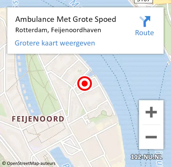 Locatie op kaart van de 112 melding: Ambulance Met Grote Spoed Naar Rotterdam, Feijenoordhaven op 1 april 2023 16:37