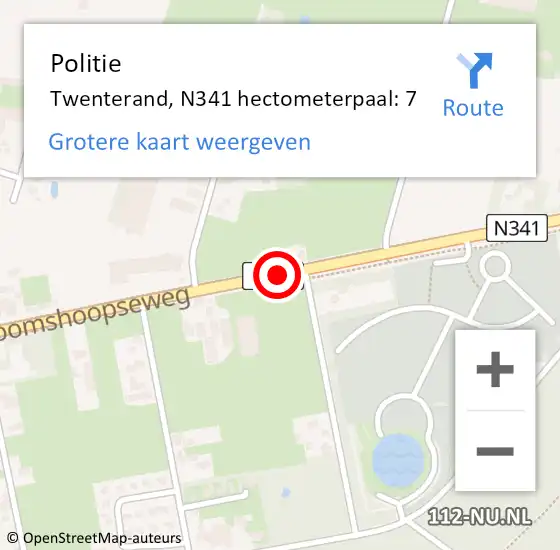 Locatie op kaart van de 112 melding: Politie Twenterand, N341 hectometerpaal: 7 op 1 april 2023 16:42