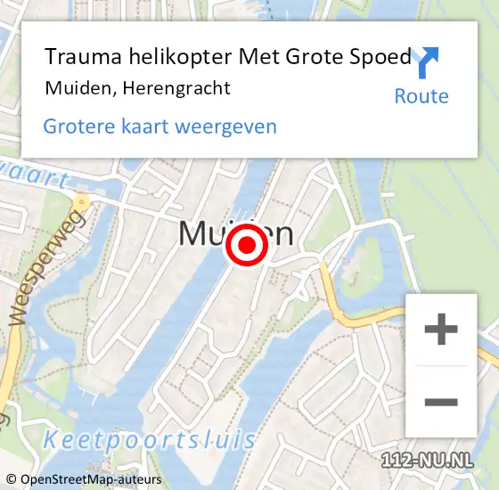 Locatie op kaart van de 112 melding: Trauma helikopter Met Grote Spoed Naar Muiden, Herengracht op 1 april 2023 17:05