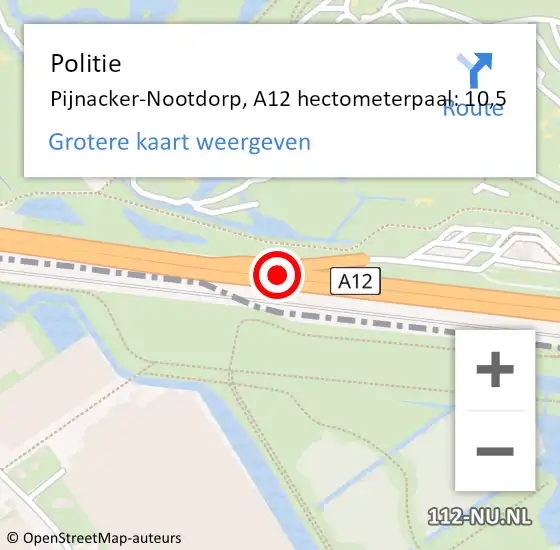Locatie op kaart van de 112 melding: Politie Pijnacker-Nootdorp, A12 hectometerpaal: 10,5 op 1 april 2023 17:15