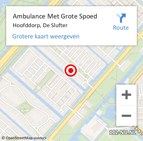 Locatie op kaart van de 112 melding: Ambulance Met Grote Spoed Naar Hoofddorp, De Slufter op 1 april 2023 17:17