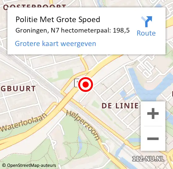 Locatie op kaart van de 112 melding: Politie Met Grote Spoed Naar Groningen, N7 hectometerpaal: 198,5 op 1 april 2023 17:37