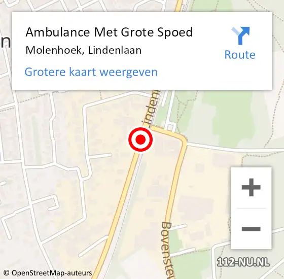 Locatie op kaart van de 112 melding: Ambulance Met Grote Spoed Naar Molenhoek Lb, Lindenlaan op 12 oktober 2013 05:03