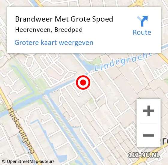 Locatie op kaart van de 112 melding: Brandweer Met Grote Spoed Naar Heerenveen, Breedpad op 1 april 2023 18:44