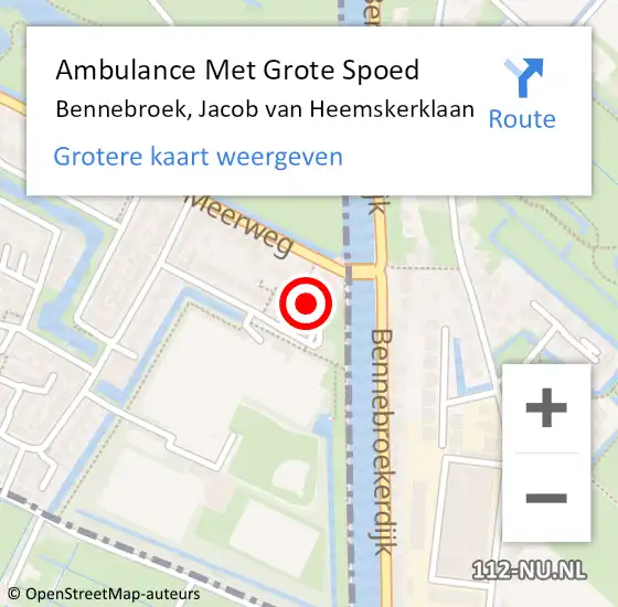 Locatie op kaart van de 112 melding: Ambulance Met Grote Spoed Naar Bennebroek, Jacob van Heemskerklaan op 1 april 2023 18:51