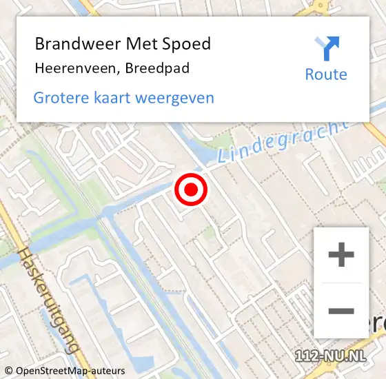 Locatie op kaart van de 112 melding: Brandweer Met Spoed Naar Heerenveen, Breedpad op 1 april 2023 19:14