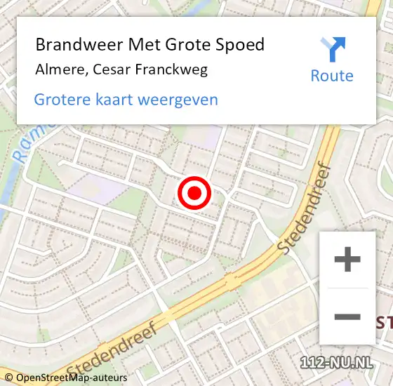 Locatie op kaart van de 112 melding: Brandweer Met Grote Spoed Naar Almere, Cesar Franckweg op 1 april 2023 19:23